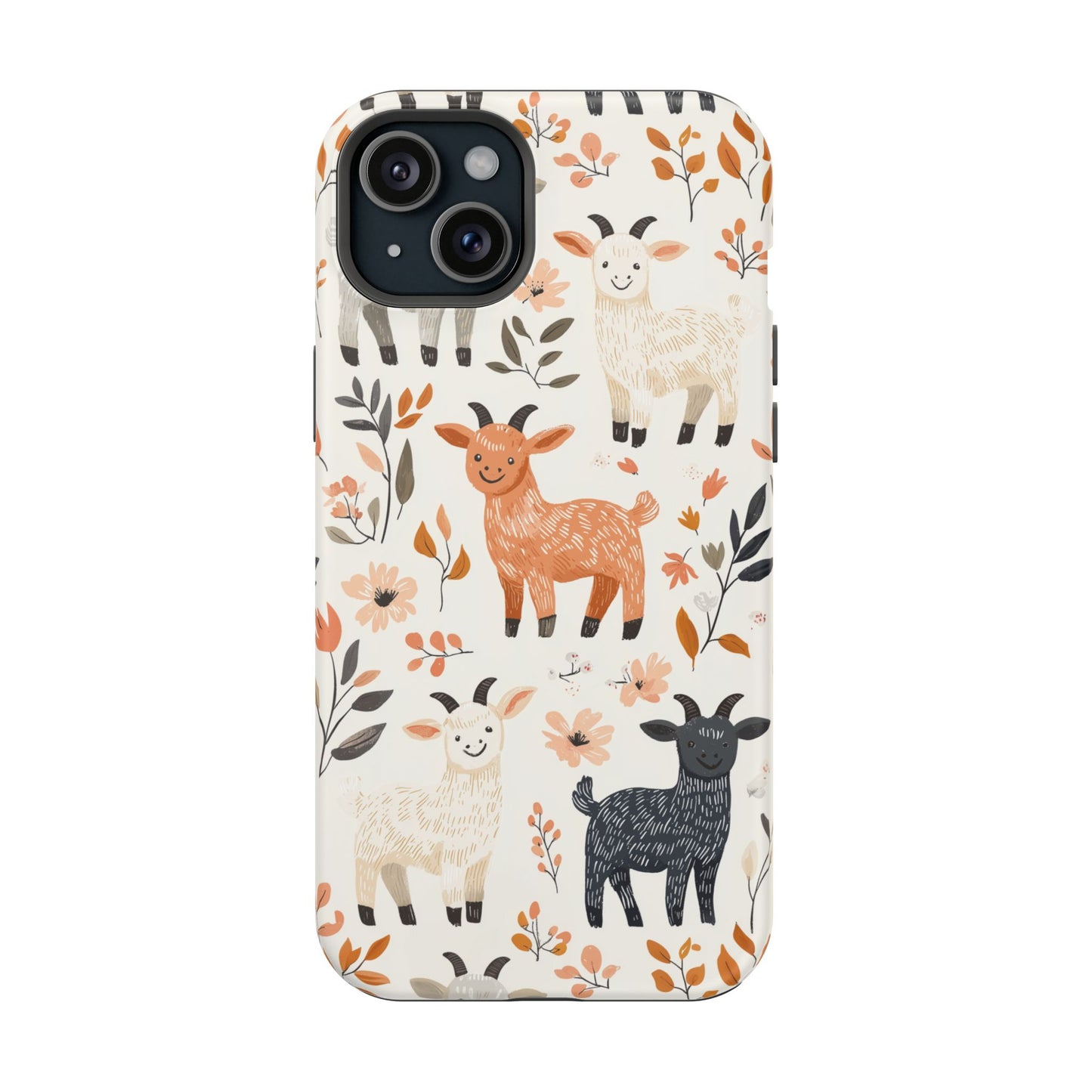 MagSafe iPhone Case: Smiley Goats & Dried Flowers – Vintage Charm