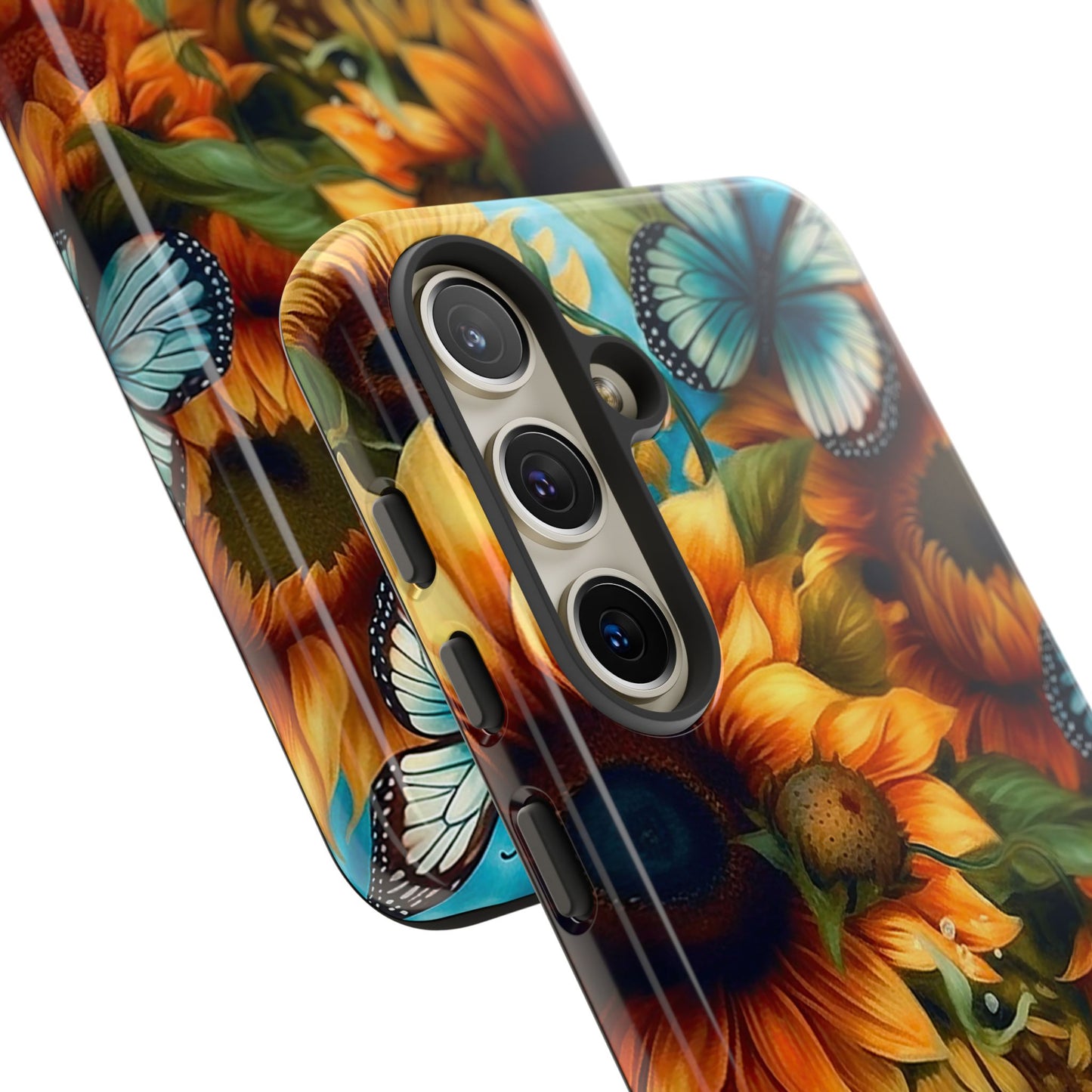 Aqua Blue Butterfly & Sunflower Art – Samsung Galaxy Case