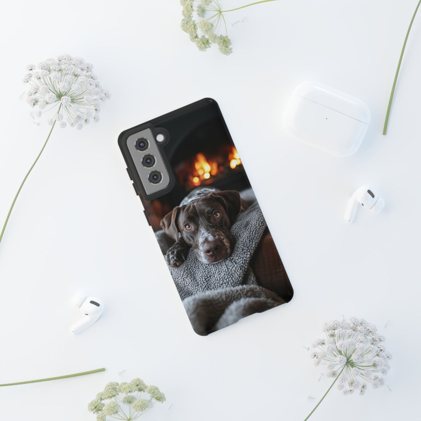 Cozy German Shorthaired Pointer Samsung Galaxy Case – Rustic Fireplace Protective Cover