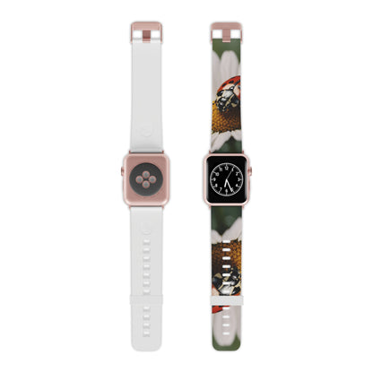 Ladybug on White Daisy Apple Watch Band