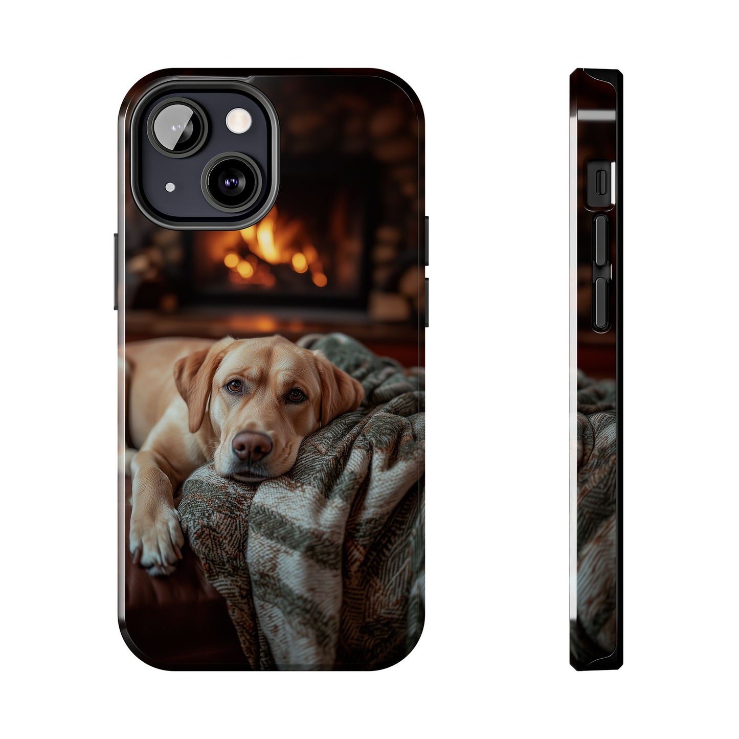 Cozy Labrador by Fireplace iPhone Case – Rustic Cabin Protective Cover