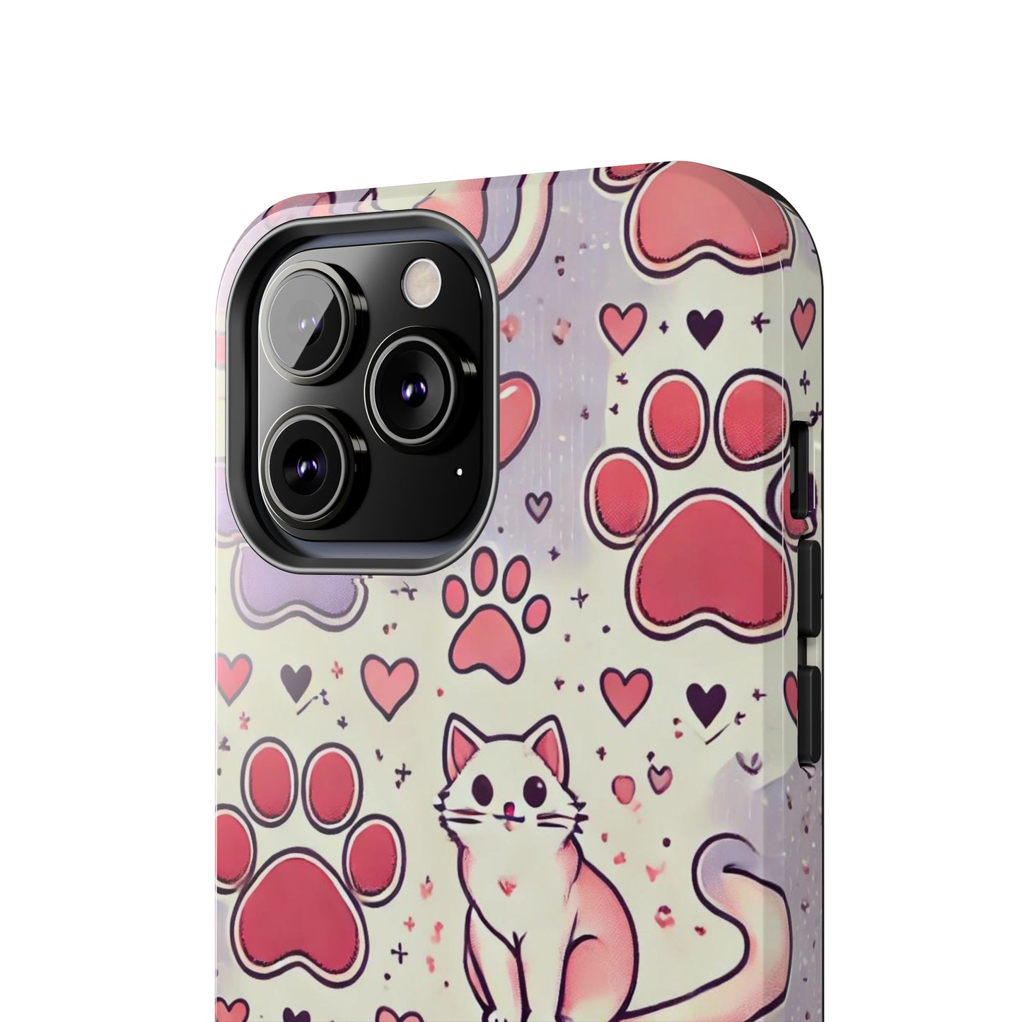 Cute Cat and Paw Print iPhone Case - Pet Lover’s Protective Cover