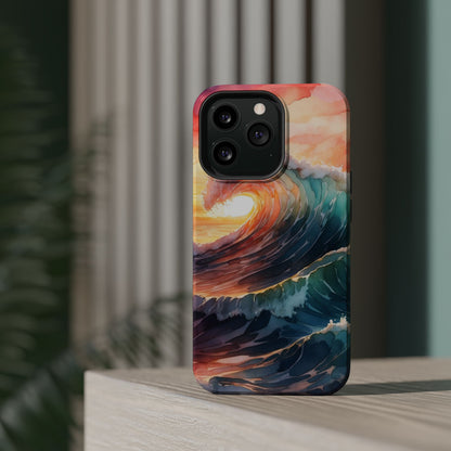 Ocean Sunrise Wave MagSafe iPhone Case – Vibrant Watercolor Wave Design