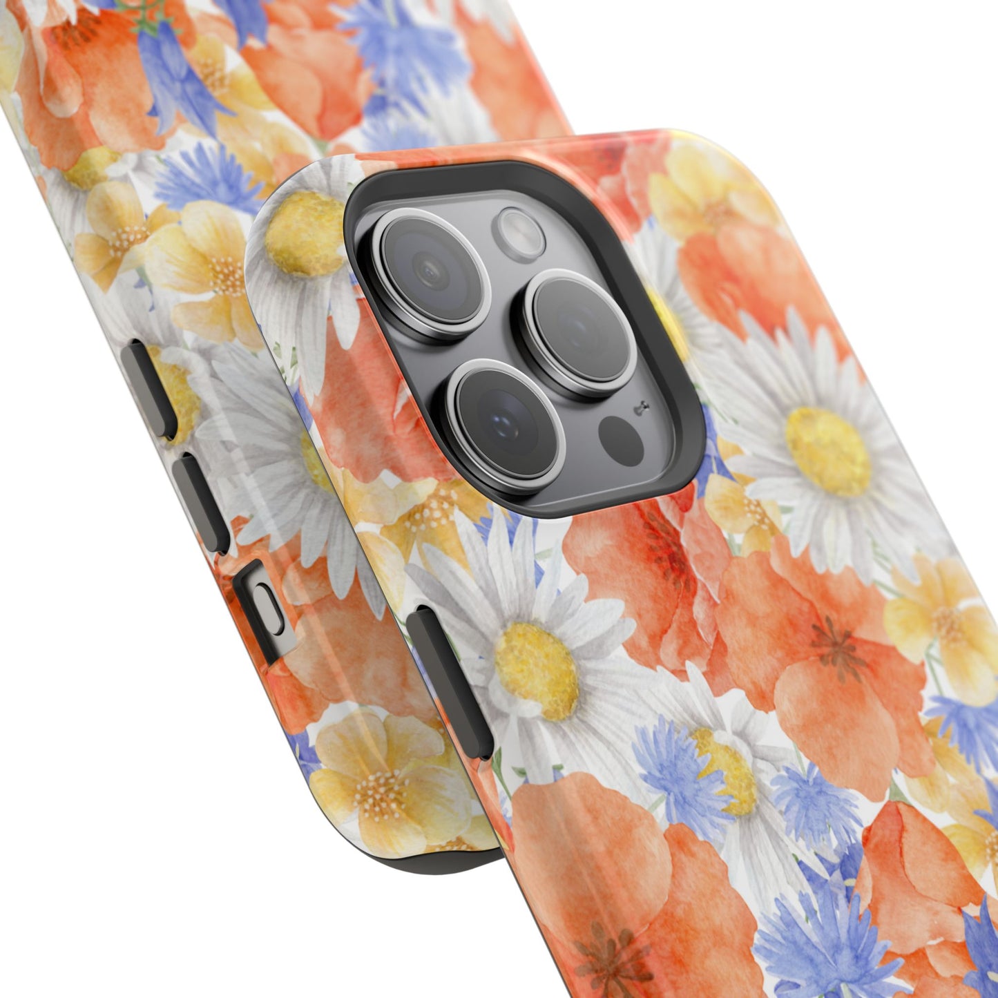 Watercolor Wildflower Pattern MagSafe iPhone Case – Durable Matte Finish with Daisy, Poppy & Cornflower Design