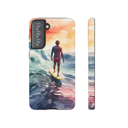 Surfer’s Sunset Wave Samsung Galaxy Case – Vibrant Watercolor Design