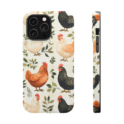 MagSafe iPhone Case: Vintage Chicken Farmhouse Case – Rustic Leaves Design