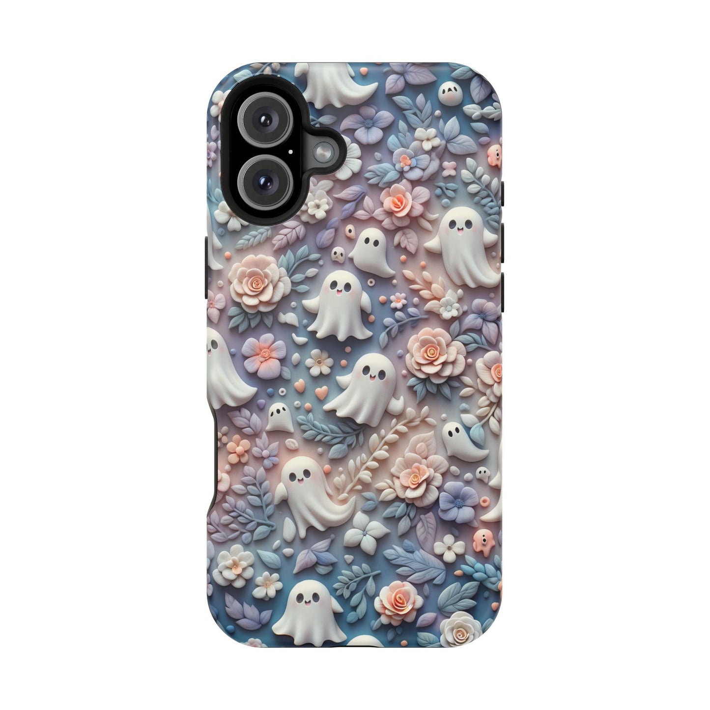 Cute MagSafe Ghosts Flowers Phone Case | Ethereal Clay Style | Autumn and Halloween Aesthetic | Tough Dual Layer Protection