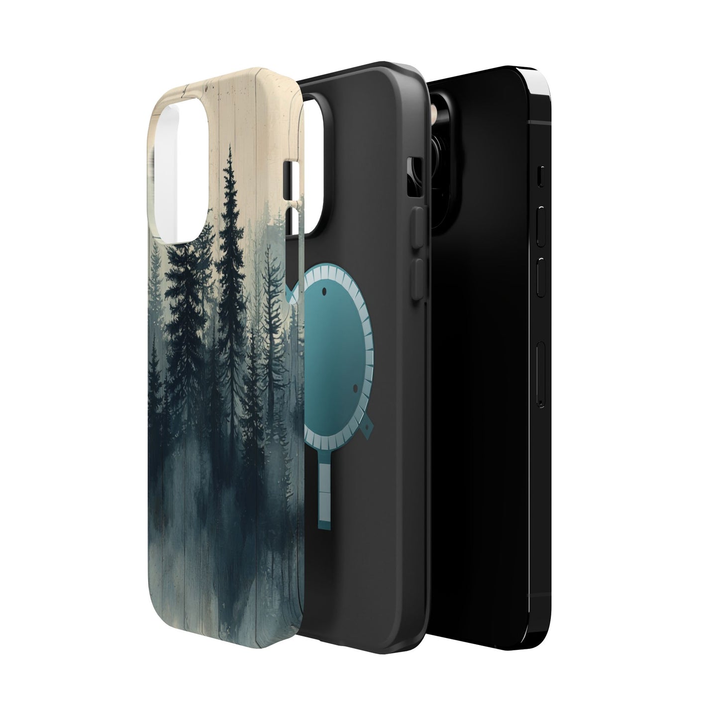 Misty Pine Forest Magsafe iPhone Case - Nature-Inspired Wood Design Protective Cover