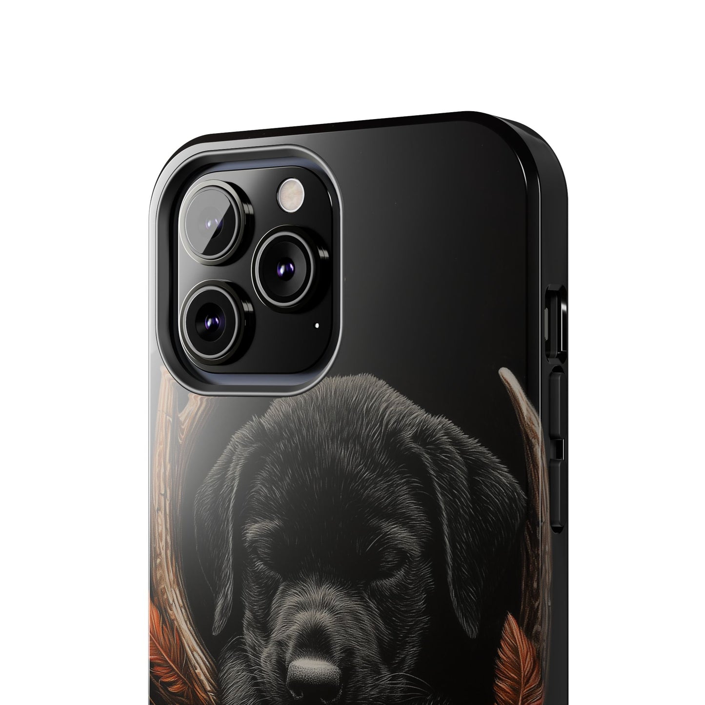 Charming Black Labrador Puppy on Feathers iPhone Case