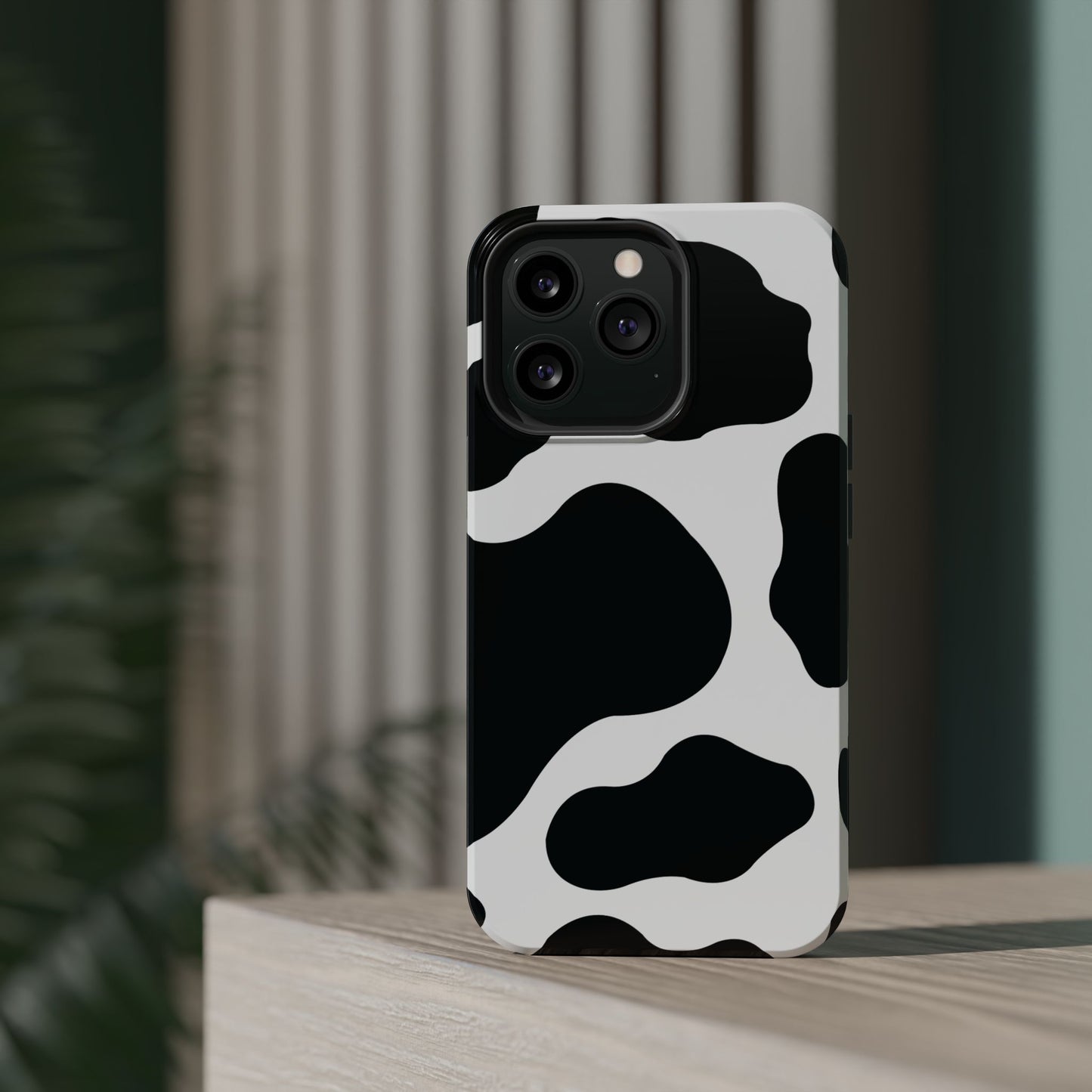 Chic Cow Print Tough Magsafe iPhone Case – Trendy Monochrome Animal Pattern with Dual-Layer Protection