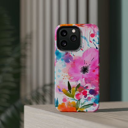 Color Splash Pink & Orange Watercolor Floral - MagSafe iPhone Case