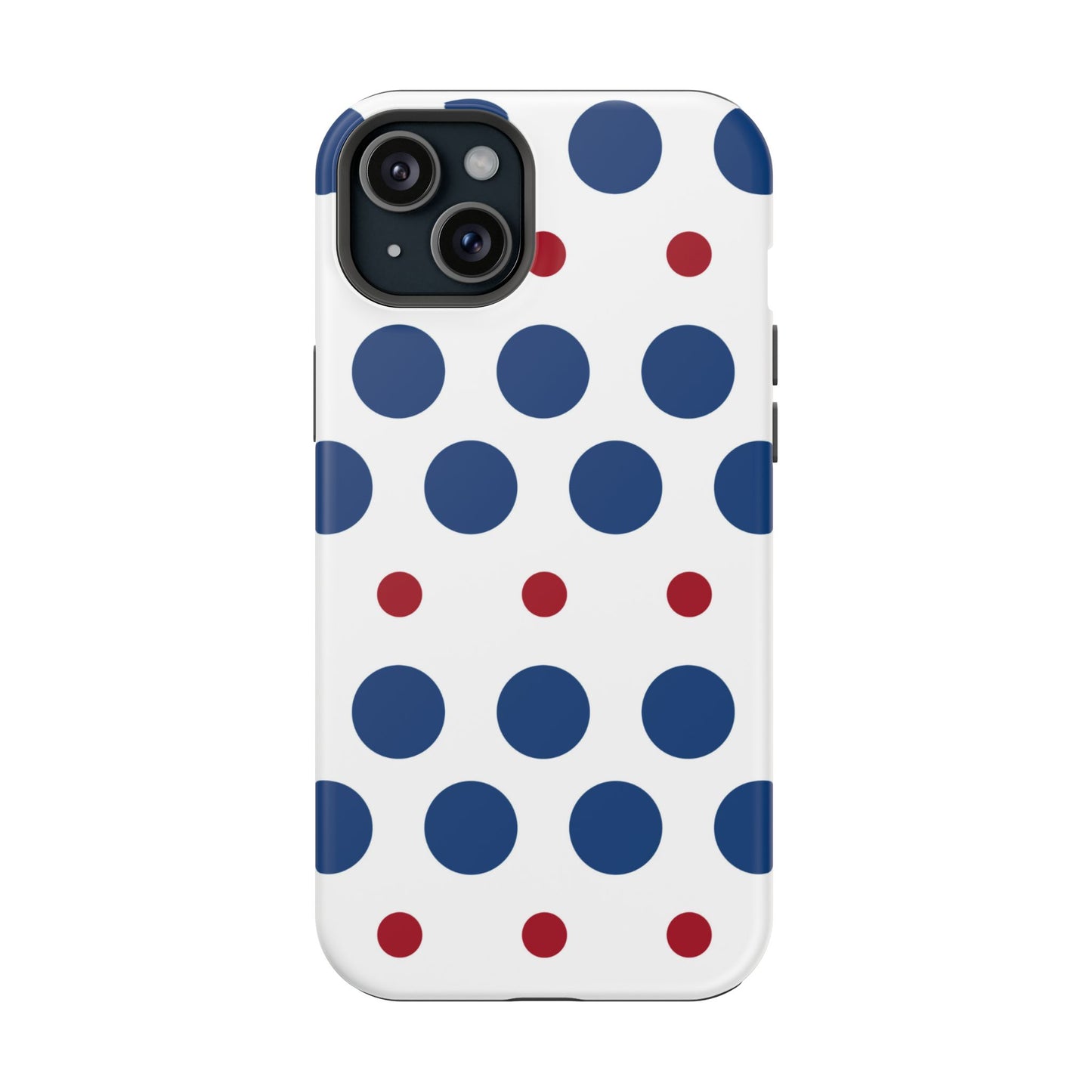 Bold Navy & Red Polka Dot Pattern – MagSafe iPhone Case