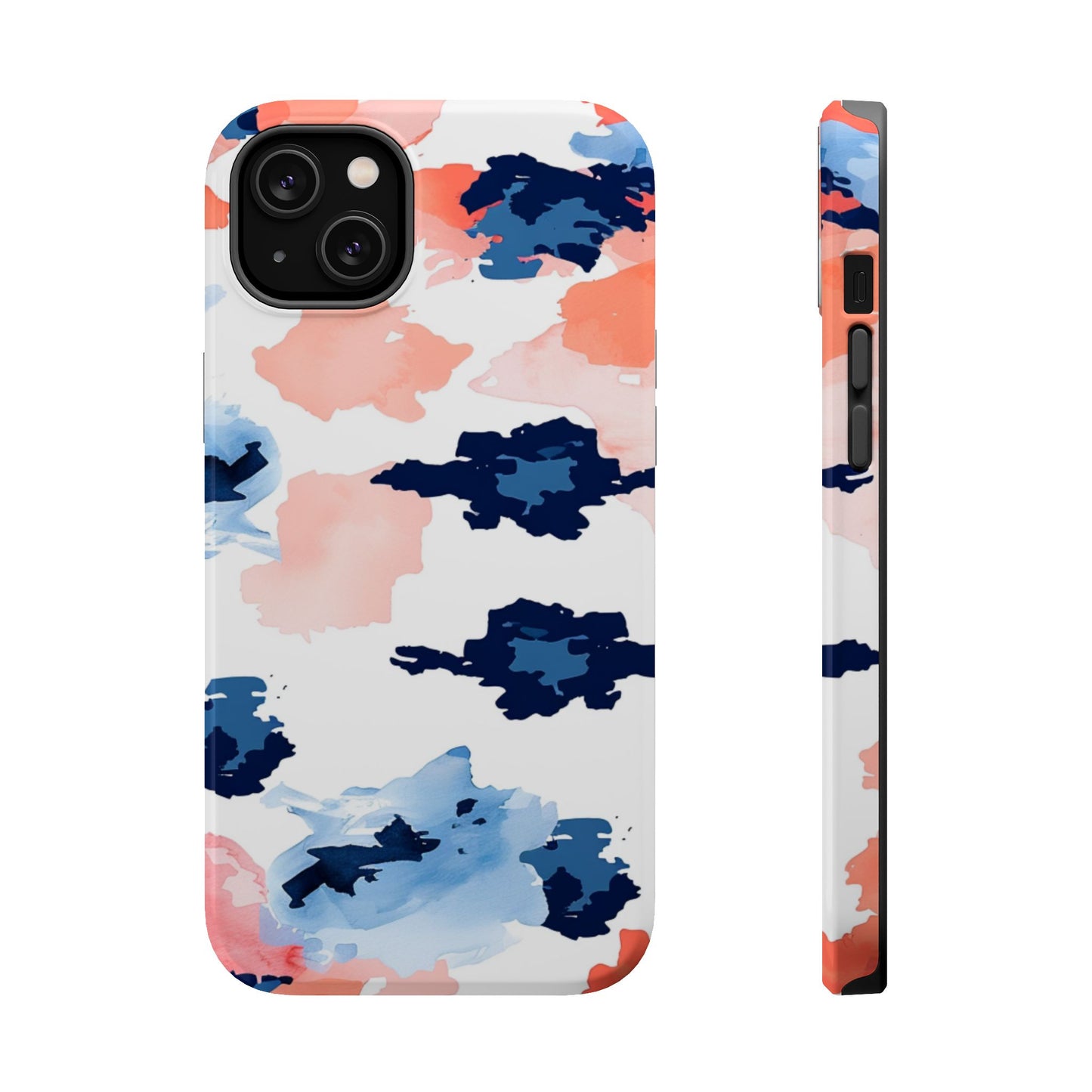 Abstract Coral & Navy Watercolor Design – MagSafe iPhone Case