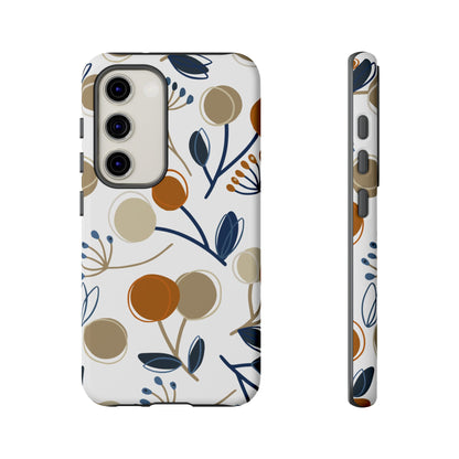 Modern Botanical Berries Tough Samsung Galaxy  Case – Earthy Tones & Navy Accents, Shock-Resistant