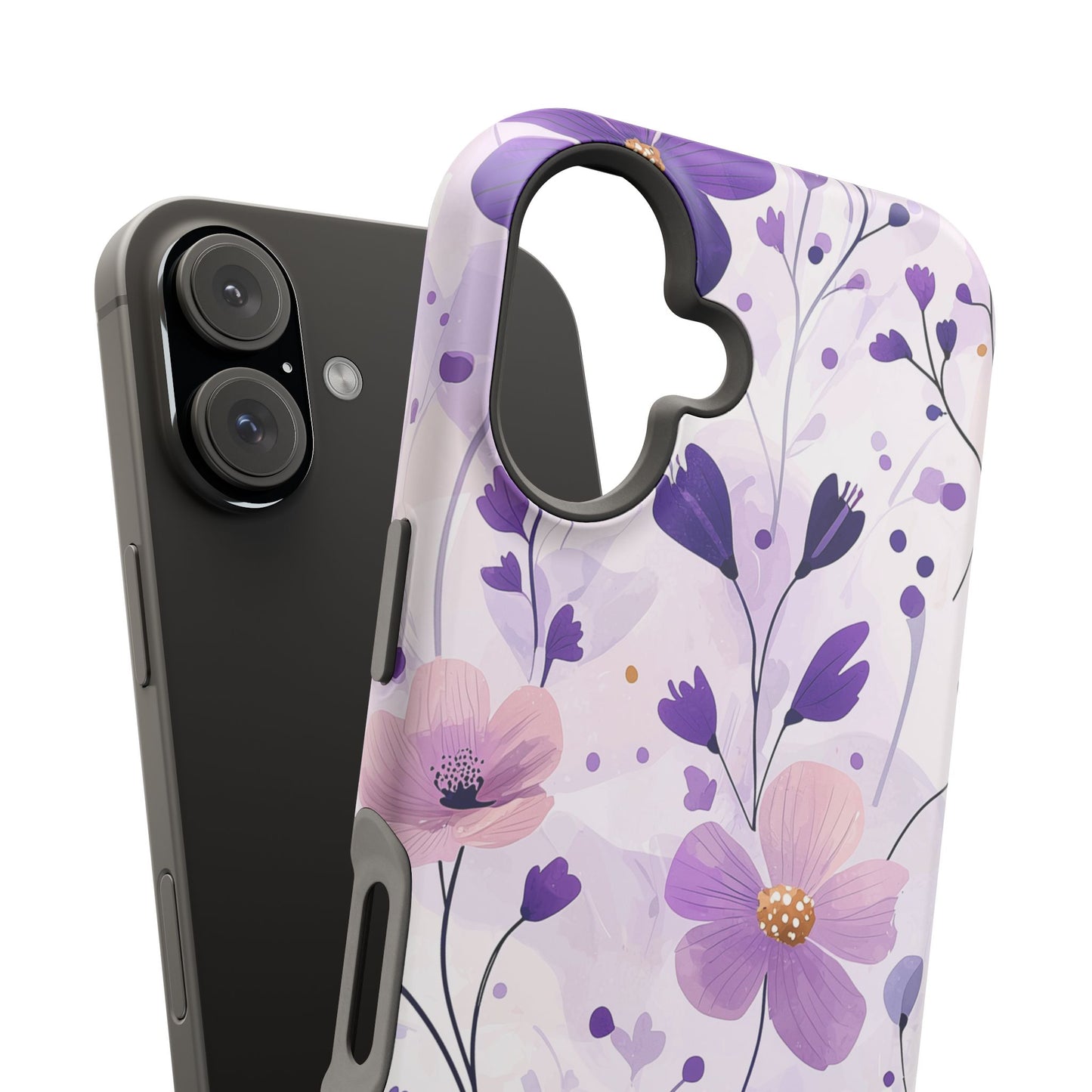 Purple Floral Bliss MagSafe iPhone Case – Delicate Blossom Design