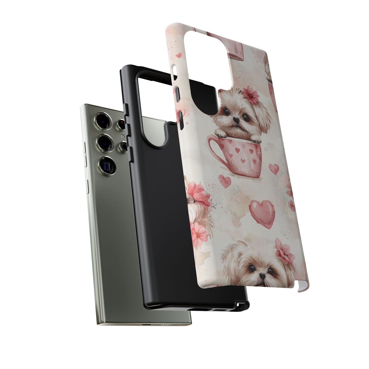 Floral Puppy in Teacup Samsung Galaxy  Case – Cute Pink Flower Design, Tough Dual-Layer Protection