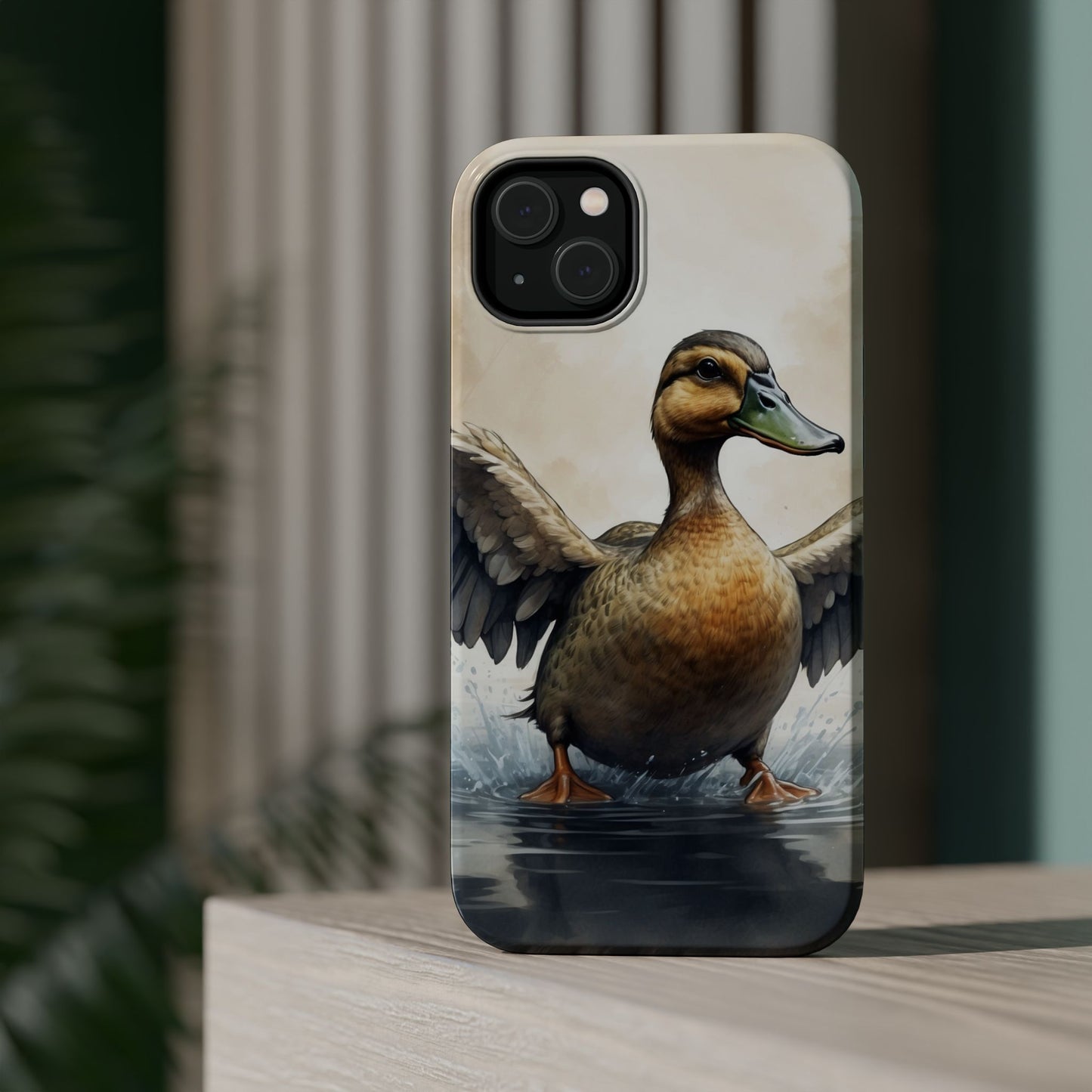 Graceful Duck in Watercolor Scene - MagSafe iPhone Case