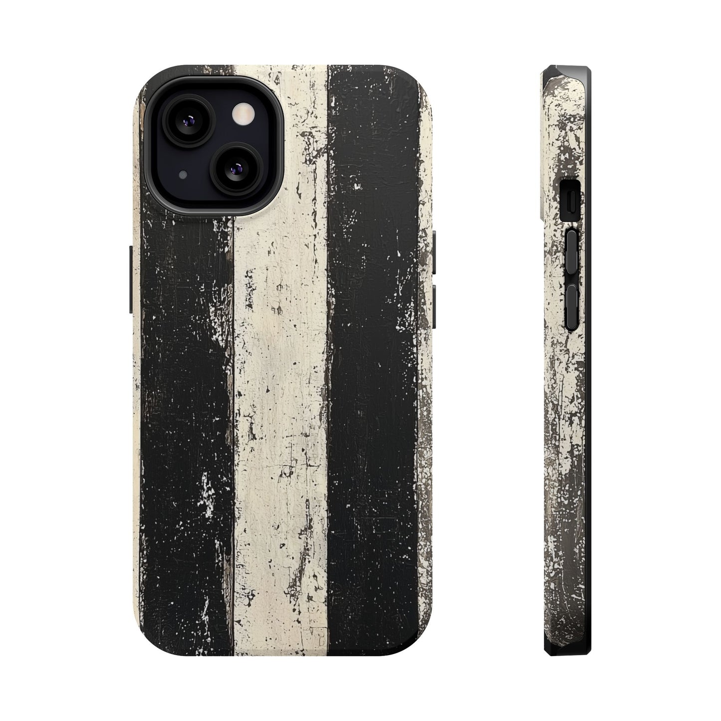 Vintage Vertical Stripe MagSafe iPhone Case - Black & White Grunge Design