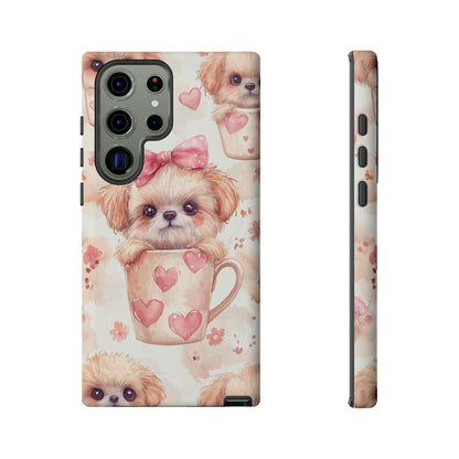 Adorable Puppy in Teacup Samsung Galaxy Case – Tough, Dual-Layer Protection with Cute Pink Bow Design