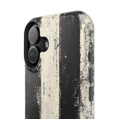 Vintage Vertical Stripe MagSafe iPhone Case - Black & White Grunge Design