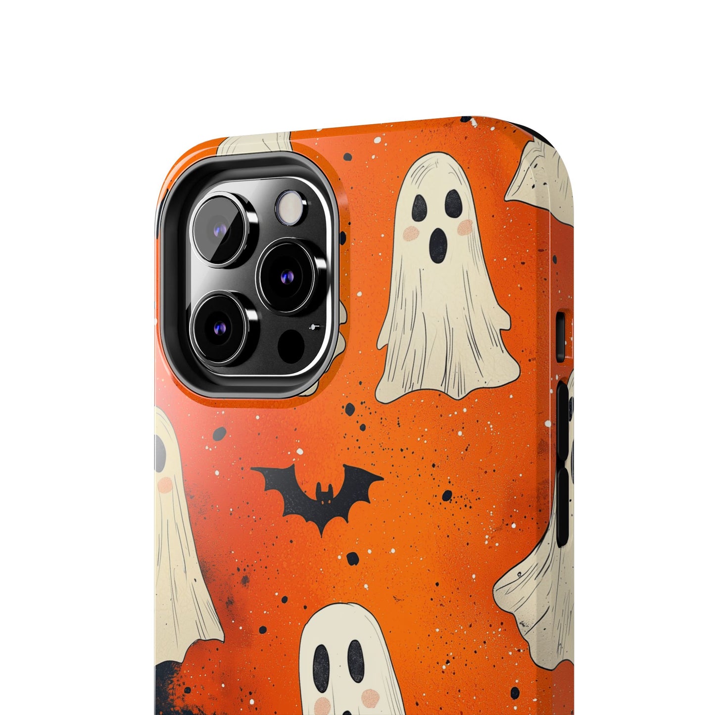 Spooky Ghosts & Bats iPhone Case – Vibrant Orange Halloween Design