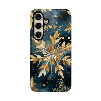 Gold Floral Snowflakes on Midnight Blue - Samsung Galaxy Series Case