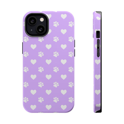 Lilac Paw Prints & Hearts – MagSafe iPhone Case