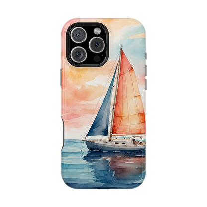 Sunset Sail MagSafe iPhone Case – Watercolor Sailboat and Sky Design