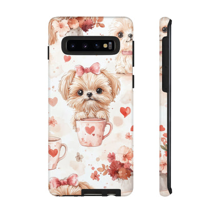 Puppies & Heart Mugs Samsung Galaxy Case – Sweet Dog & Floral Design, Shockproof & Slim