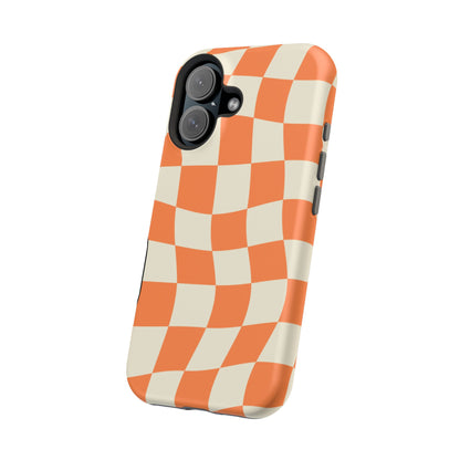 Wavy Retro Checkerboard MagSafe iPhone Case – Shockproof, Matte Finish, Dual-Layer Protection