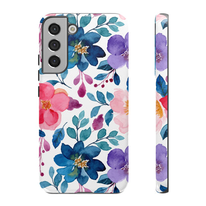 Mystic Bloom – Samsung Galaxy Case with Blue & Pink Watercolor Florals