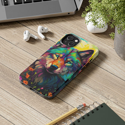 Rainbow Wolf in Bloom – iPhone Case with Vivid Nature Design