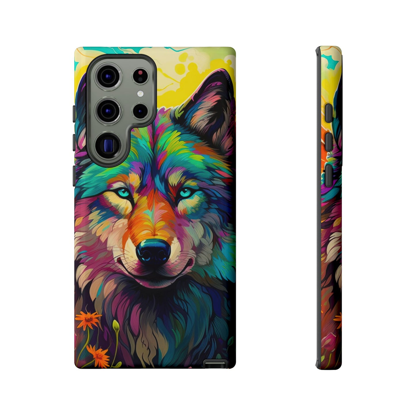 Rainbow Wolf in Bloom – Samsung Galaxy Case with Vivid Nature Design