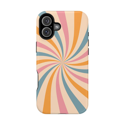 Retro Swirl Pattern MagSafe iPhone Case – Bold 70s Vibe in Pink, Orange, and Orange