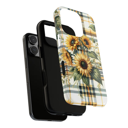 Cute Sunflower Phone Case - Sunny Blossom Plaid - Checkered Sunflowers Phone Case for iPhone & Samsung. Be Happy With These Bright Colors!