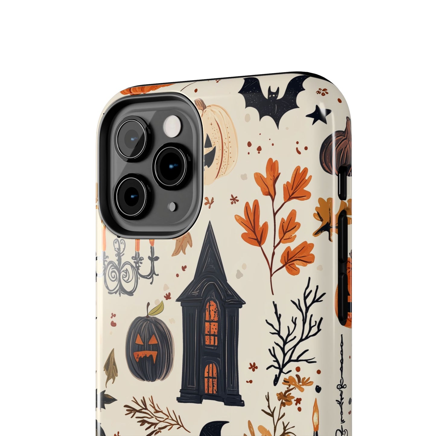 Haunted Halloween iPhone Case – Haunted House, Bats, and Pumpkins Design