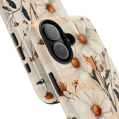 Pastel Orange Floral iPhone Case - Elegant Plaid Protective Cover