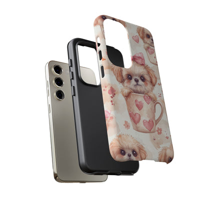 Adorable Puppy in Teacup Samsung Galaxy Case – Tough, Dual-Layer Protection with Cute Pink Bow Design