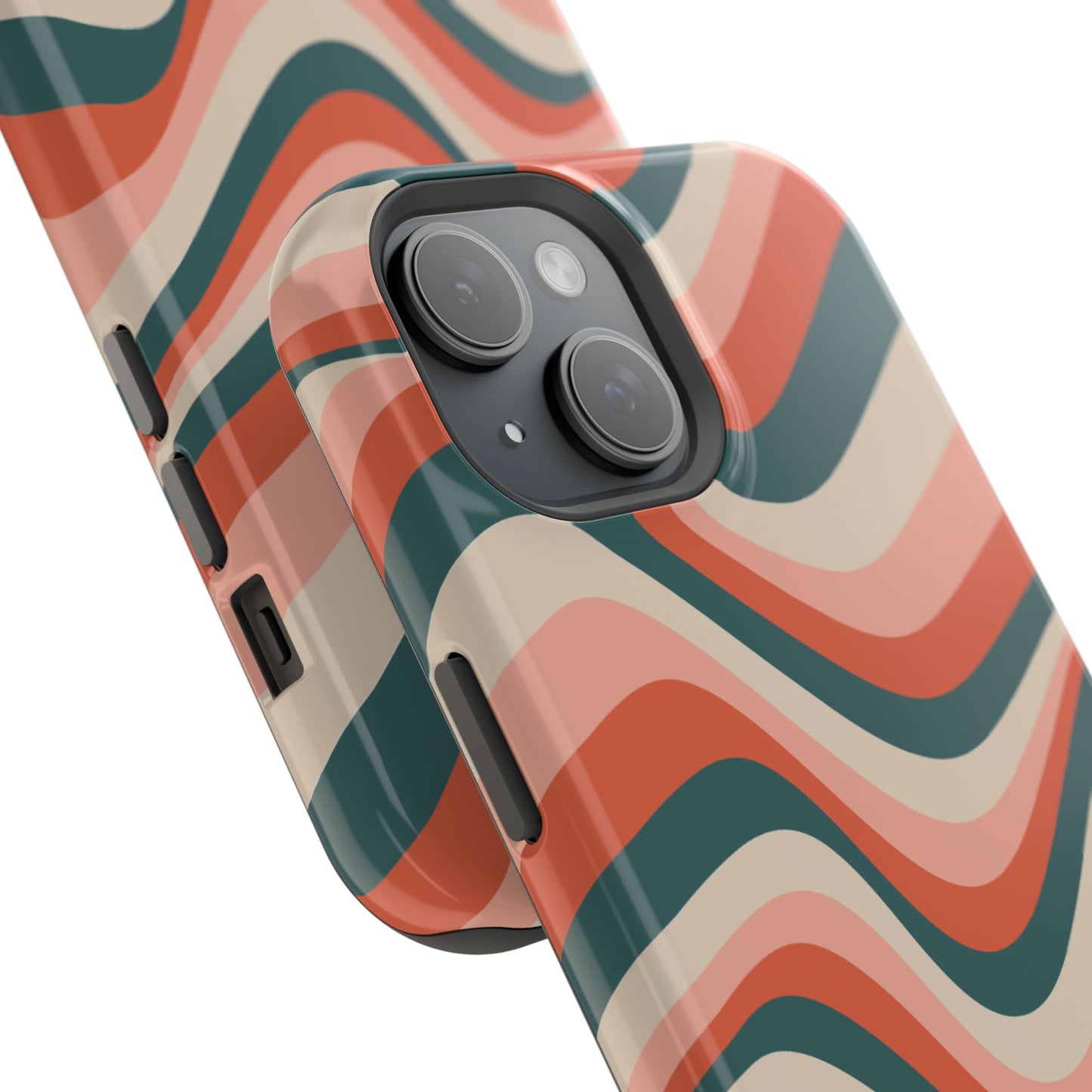 Groovy Waves MagSafe iPhone Case – Retro 70s-Inspired Stripes in Coral, Cream, and Teal