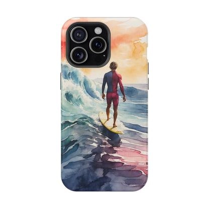 Surfer’s Sunset Wave MagSafe iPhone Case – Vibrant Watercolor Design