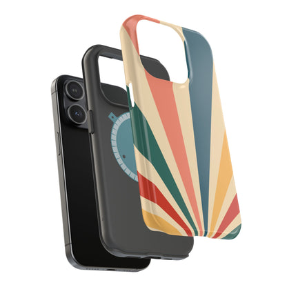 Retro Sunbeam MagSafe iPhone Case – 70s-Inspired Radiating Stripes in Coral, Teal, and Mustard