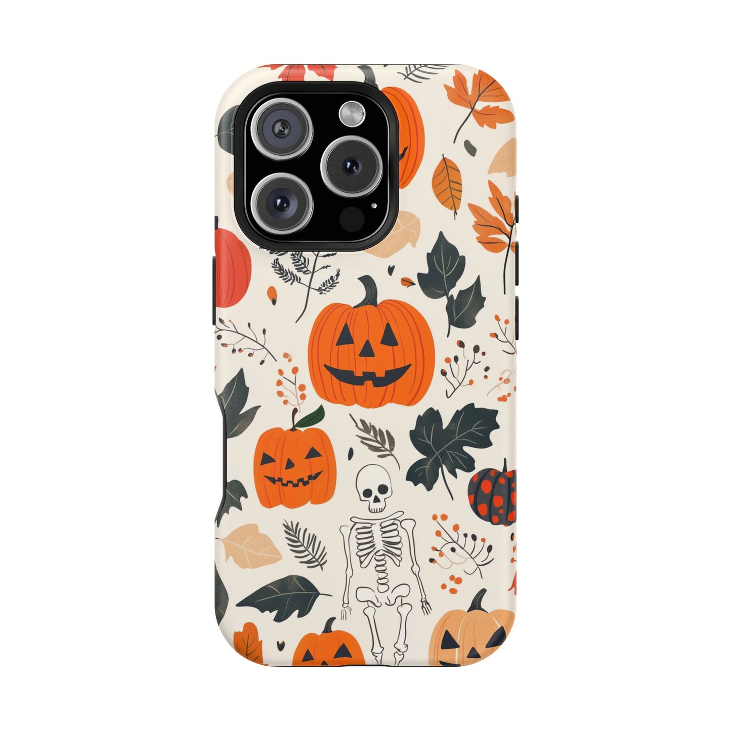 Spooky Pumpkin & Skeleton MagSafe iPhone Case – Halloween Jack-O'-Lantern Design