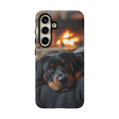 Warm Rottweiler by the Fireplace Samsung Galaxy Case – Rustic Charm for Dog Lovers