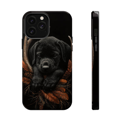 Charming Black Labrador Puppy on Feathers MagSafe iPhone Case