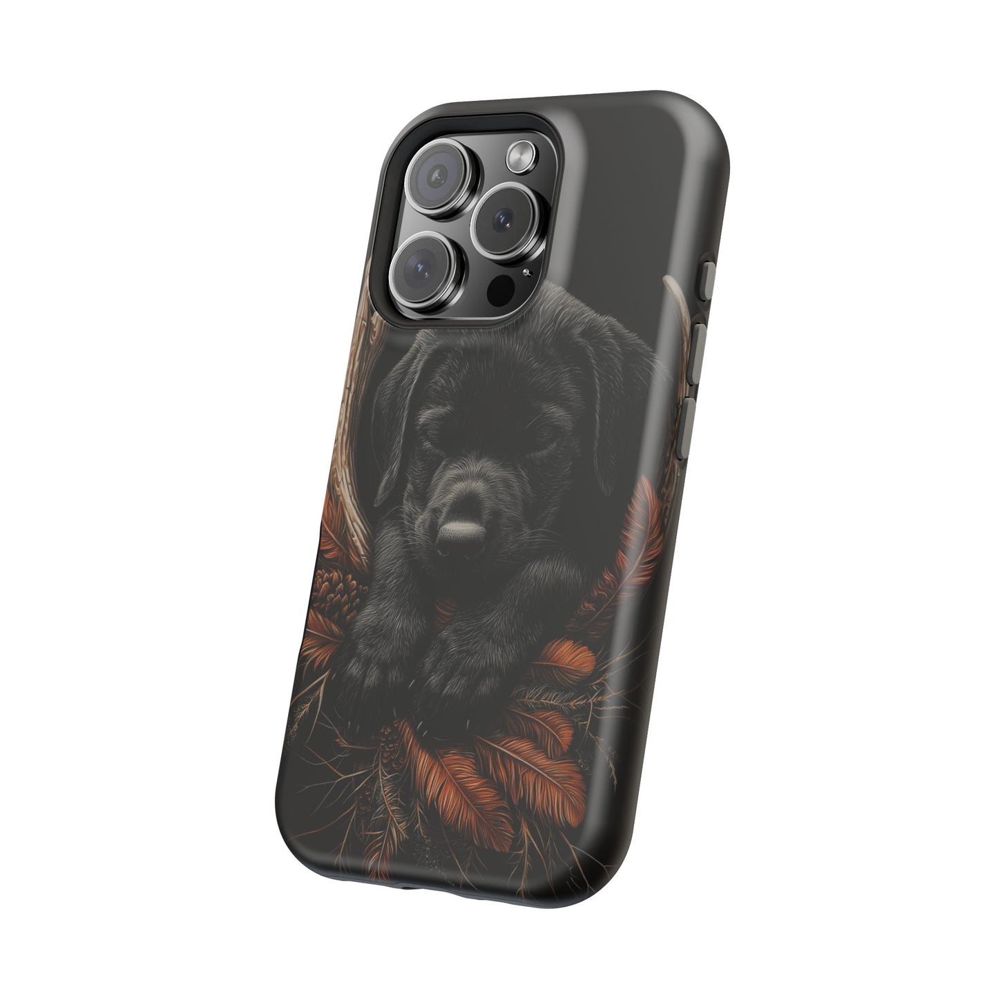 Charming Black Labrador Puppy on Feathers MagSafe iPhone Case