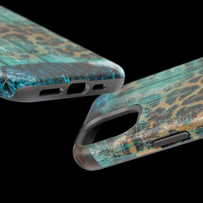 Turquoise Rustic Leopard Wood - MagSafe  iPhone Series Case