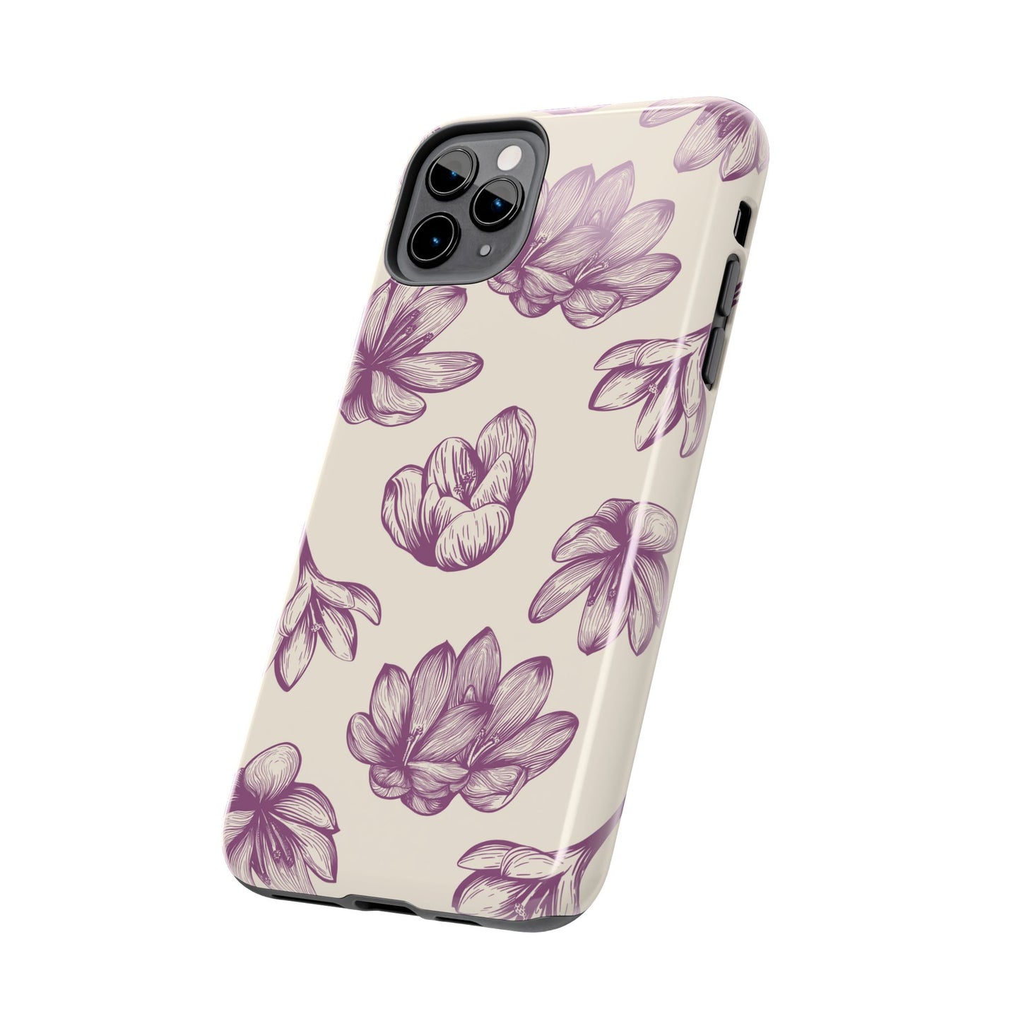 Vintage Botanical Floral Tough iPhone Case – Hand - Drawn Purple Flowers, Shockproof Design - BOGO Cases