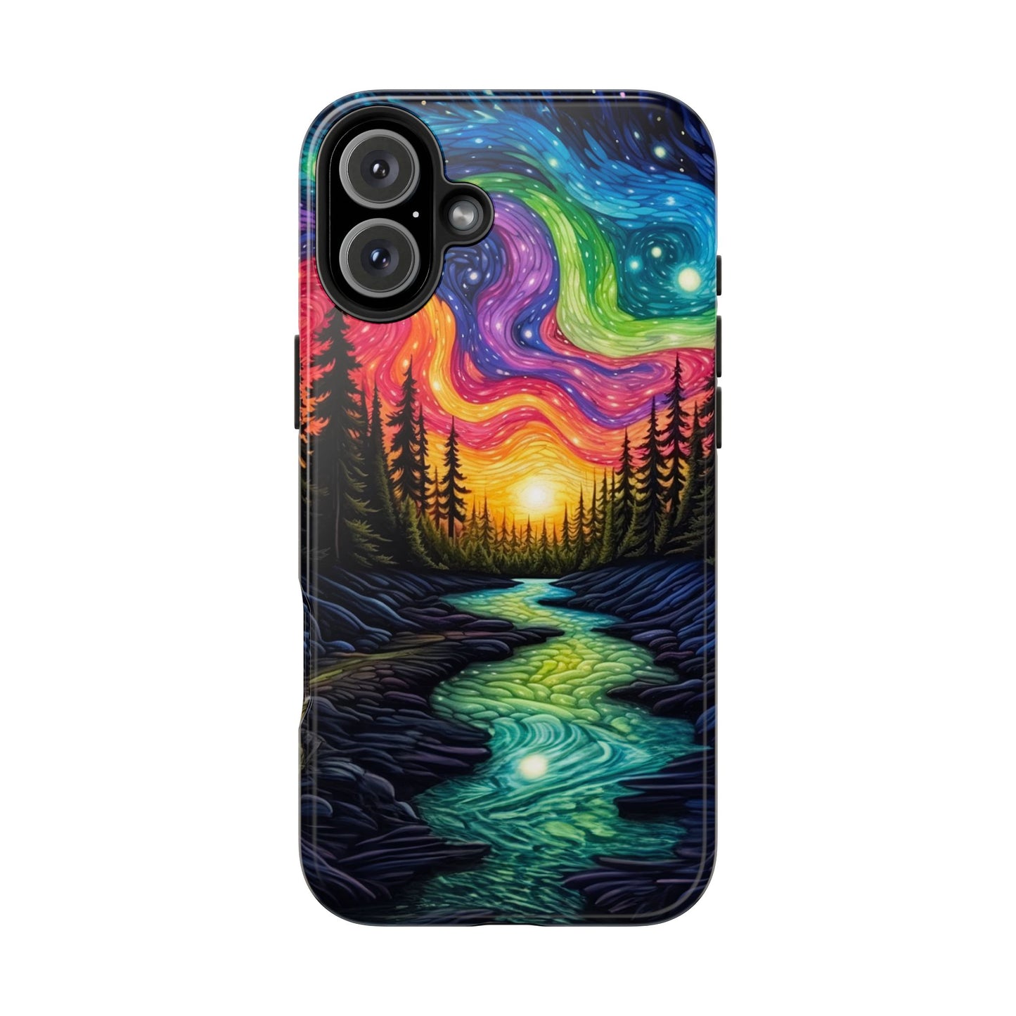 Celestial Nightscape iPhone Case – Vibrant River and Starry Sky Design