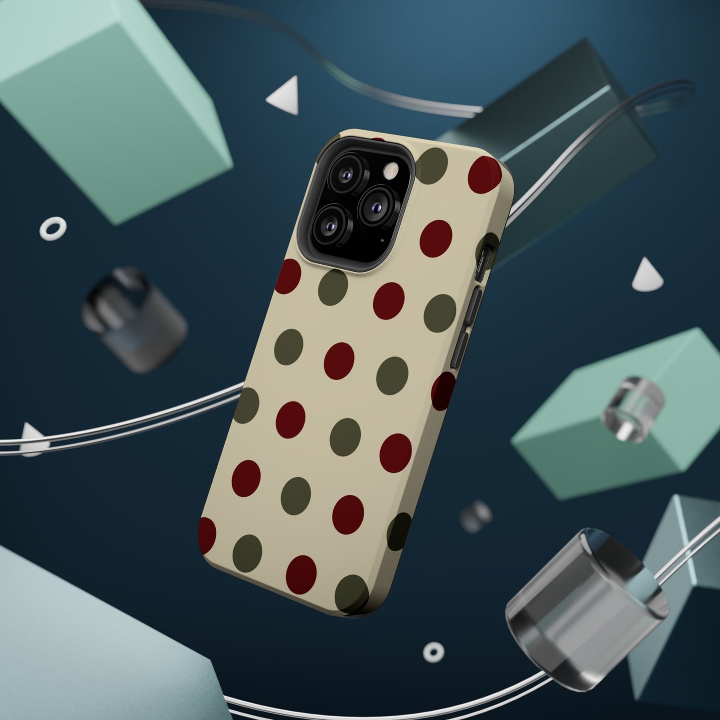 Red & Green Polka Dots on Cream – MagSafe iPhone Case