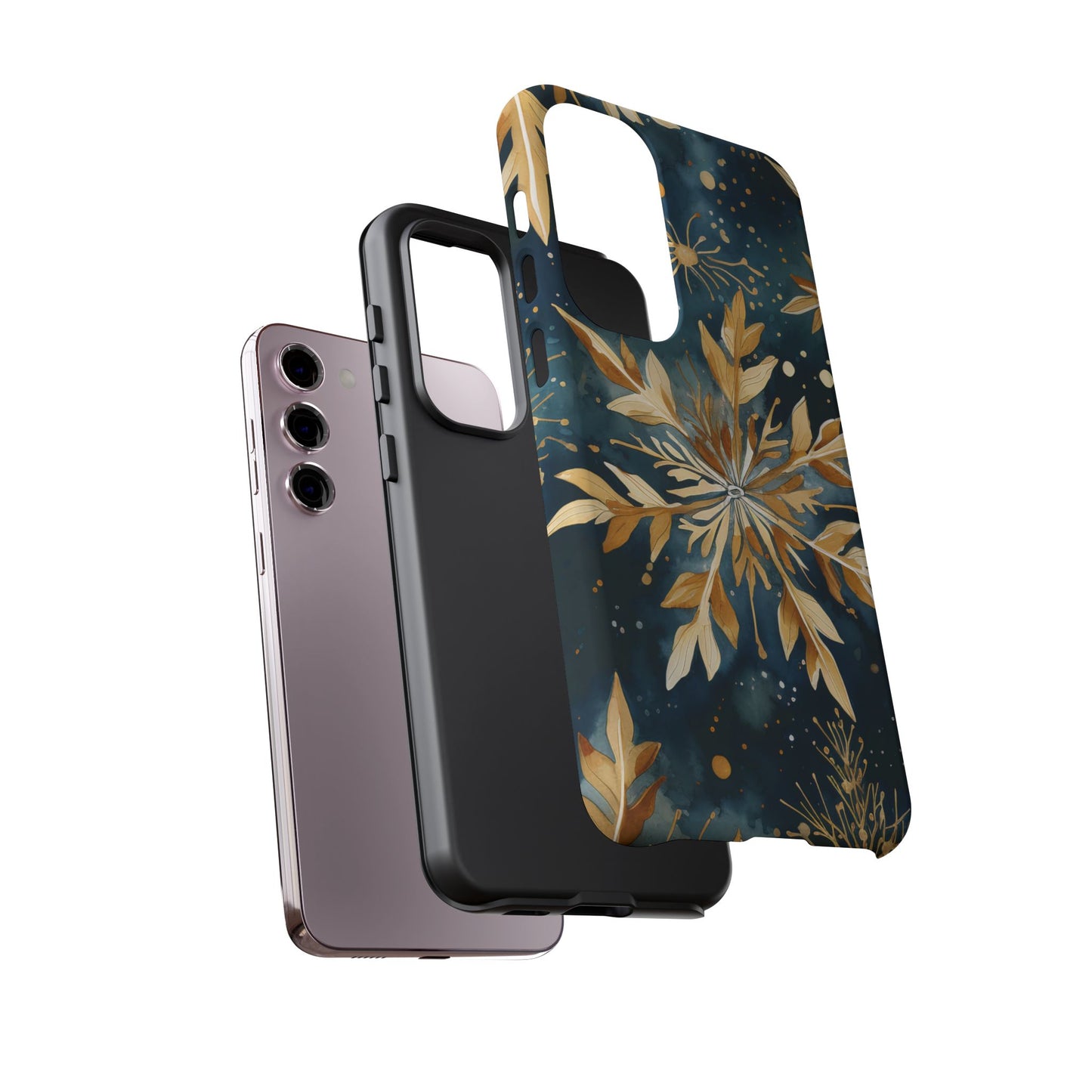 Gold Floral Snowflakes on Midnight Blue - Samsung Galaxy Series Case